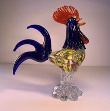 Murano Style Glass Rooster Hand blown Multicolored, Chipped Upper Beak