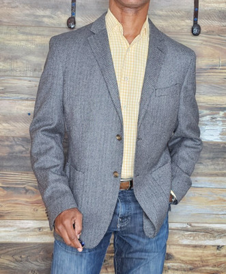 Q by Flynt Wool Cashmere Herringbone Dual Vent Unconstructed Blazer Jacket 42R
