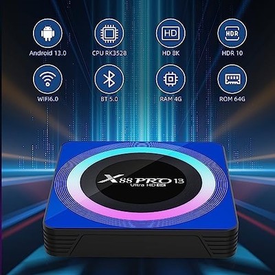 Android TV Box 13.0, Android Box 4GB RAM 64GB ROM, Quad Core Smart