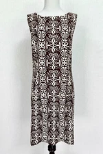 AB Studio Dress Size 14 Brown Ivory Geometric A-Line Sleeveless Stretch New