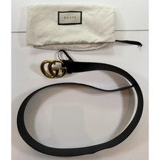 Gucci GG Gold Buckle Marmont Black Wide Leather Belt size 95cm Fits 32/34 Waist