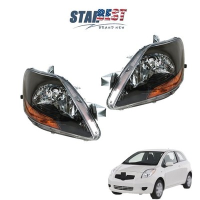 Black Pair of Halogen Headlights Headlamps Assembly For Toyota Yaris  2007-2012