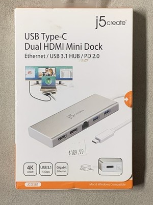 j5create JCD381 USB Type-C Dual HDMI Mini Dock Adapter