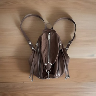 Rebecca Minkoff Pavili Nylon Convertible Backpack Chocolate Brown 3 Zippers 14 