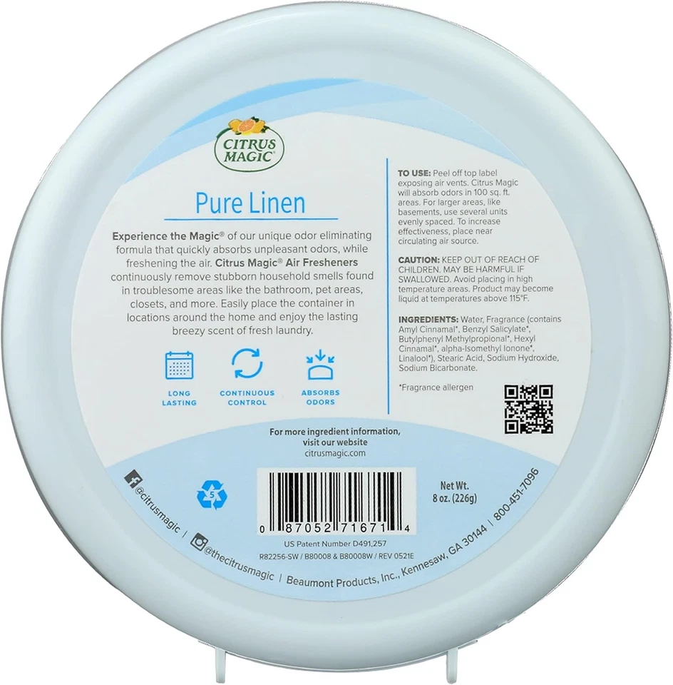Ambientador sólido absorbente de olores Citrus Magic, lino puro, 8 onzas, paquete de 3 Foto 2 de 4