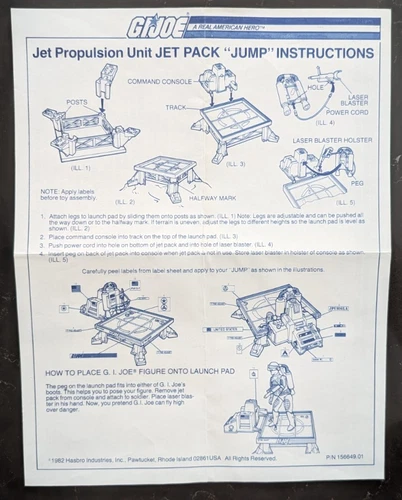G.I. Joe Jet Propulsion Unit "JUMP" (Instructions only), 1982 Vintage Hasbro