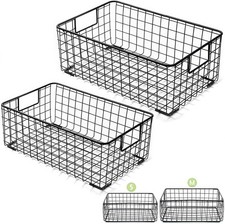2 Pack Wire Storage Baskets with Handles, Metal Organizer Basket Bins for Home,