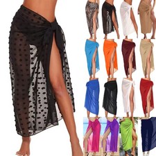 UK Womens Bikini Cover Up Swimwear Long Skirt Chiffon Summer Beach Sarong Dress