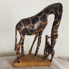 Giraffe Mother Calf Sculpture Hand Carved Wood Safari Folk Art Kenya African