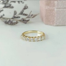 14k Yellow Gold Finish 1 Ct Round Cut Diamond Half Eternity Wedding Ring Band