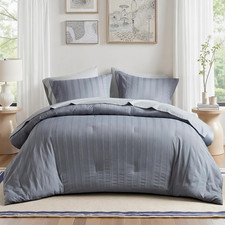 Striped Comforter Set King, 7 Pieces Modern Minimalist Jacquard Bedding Set for