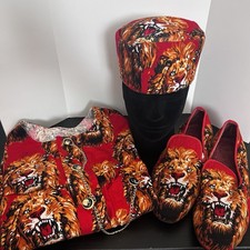 Nigerian African Igbo Traditional Isi Agu Mens Lion Outfit Shirt Hat Shoes READ