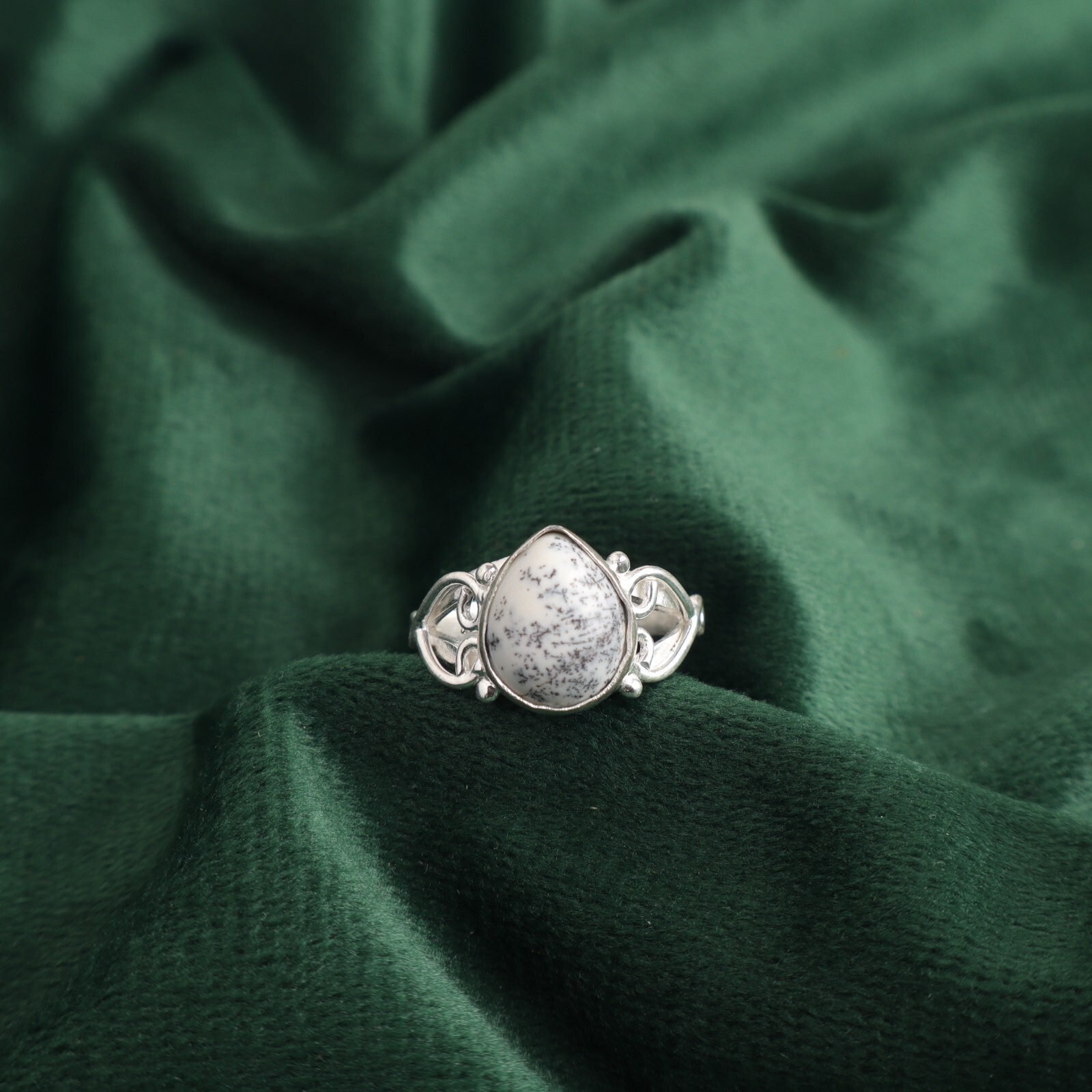 Pear Dendrite Opal Stone 925 Silver Band Statement Ring Jewelry Size All Size