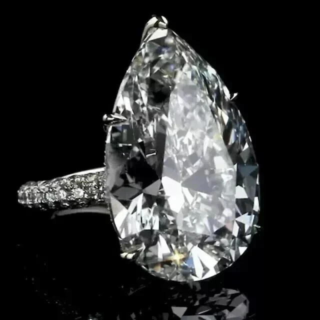 Помолвочное кольцо с одним бриллиантом грушевидной огранки 4 карата с покрытием из белого золота 14 карат - Изображение 4 из 4