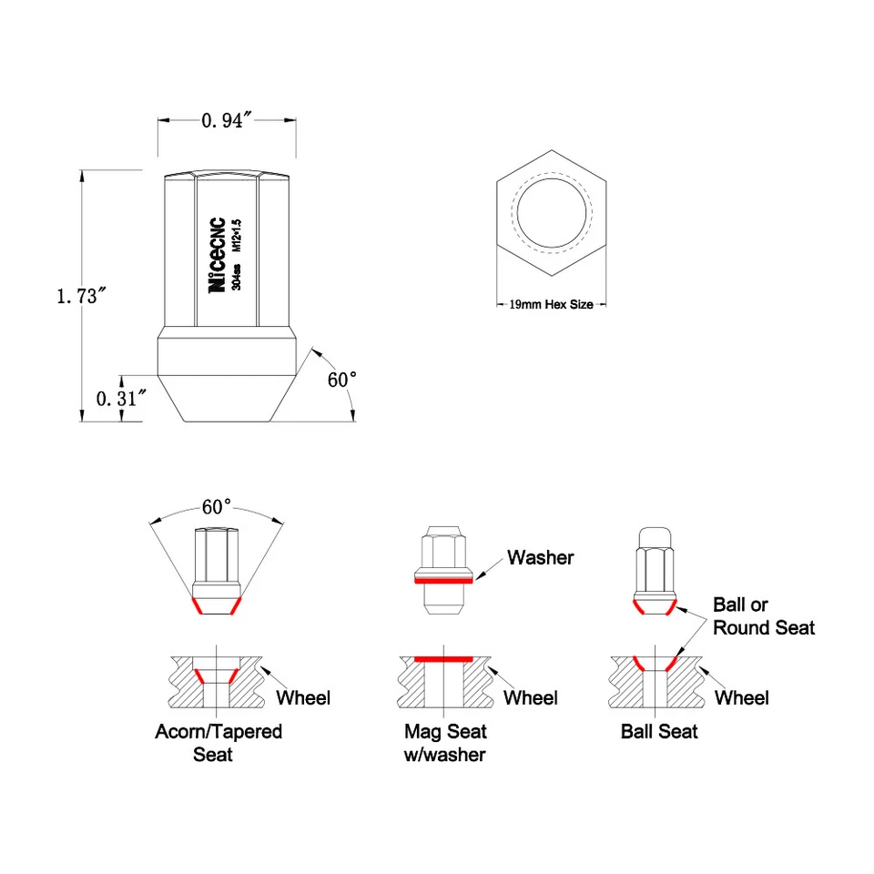 20 12x1.25 304 Stainless Steel Wheel Lug Nuts + Key For Infiniti G20 G35 G37 Foto 2 de 4