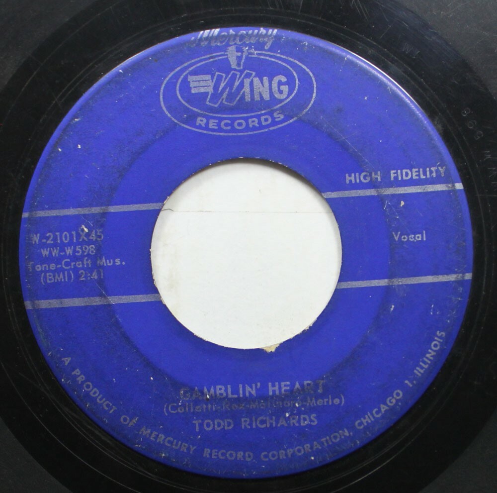 Hear! R&B Rocker 45 Todd Richards - Four Walls Four Walls / Gamblin Heart On Win