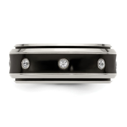 Edward Mirell Black Titanium White Sapphire 925 Sterling Silver 9mm Wedding Ring - Picture 4 of 21