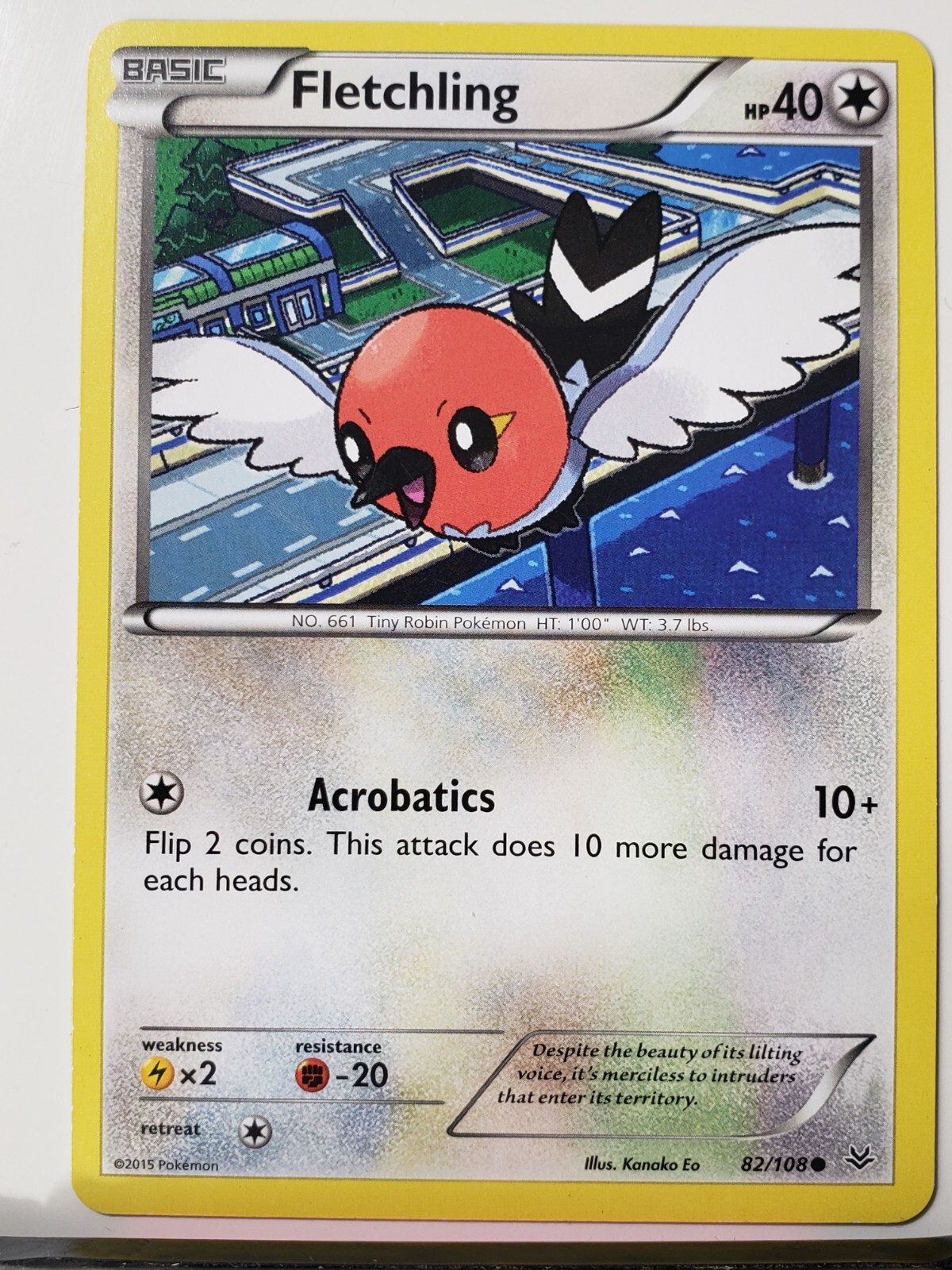 Fletchling 82/108 LP / VLP - XY Roaring Skies Pokemon Card - Kanako Eo Art