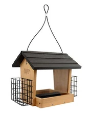 Nature's Way Bamboo Hopper Bird Feeder w/ Suet 3QT 2 Cakes, Brown