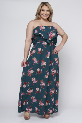 Womens Plus Size Green Floral Maxi Dress 3X Strapless Ruffled Neckline |  eBay