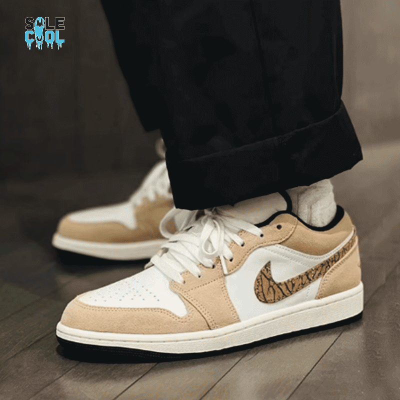 Air Jordan 1 AJ1 Low 'Elephant Swoosh' Brown Suede Sneakers Air Jordan 1 AJ1 Low 'Elephant Swoosh' Brown Suede Sneakers