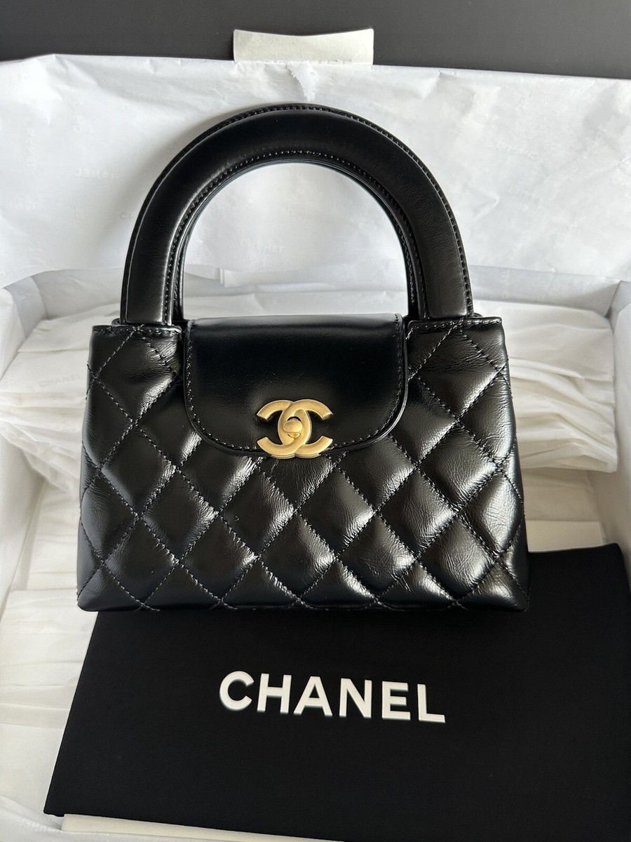 Chanel Black 24P NANO SHOPPING BAG NEW Authentic CC Mini Kelly