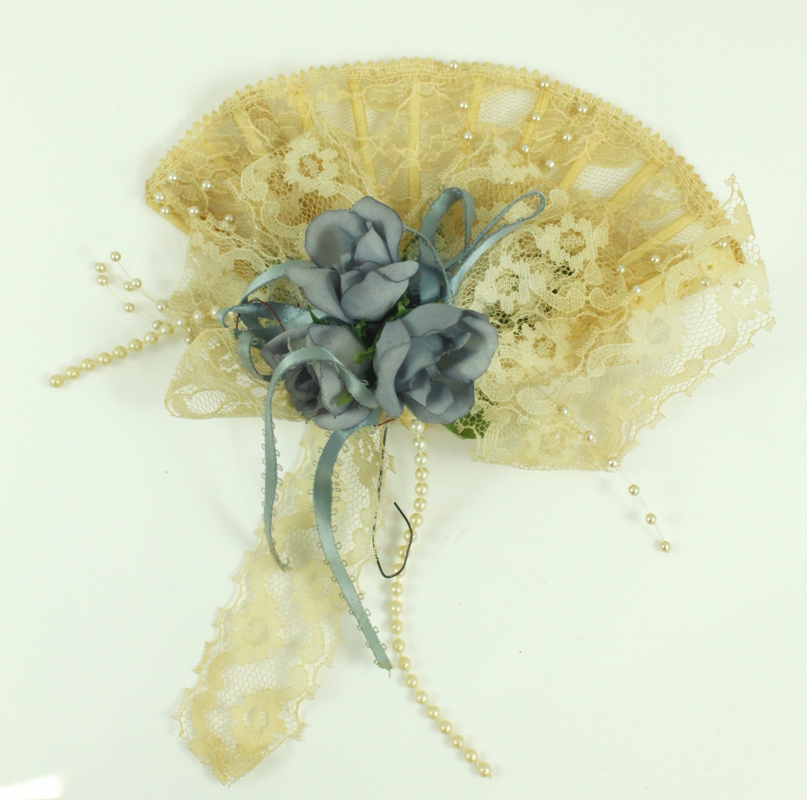 Vintage Blue Roses Lace Fan Christmas Ornament Holiday Tree Decoration