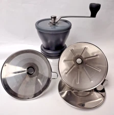 Combo of Hario  Hand Grinder & Ikea Overst Stainless Steel Filter Dripper