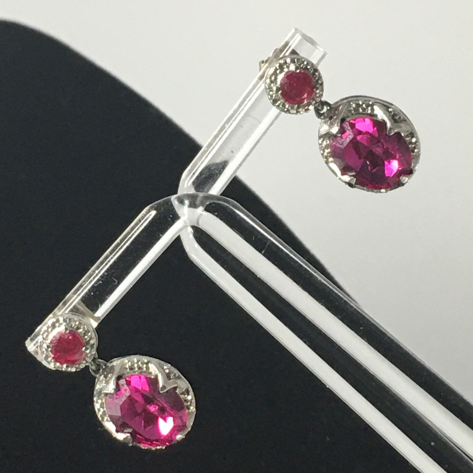 KARIS Sterling Silver Simulated Ruby Dangle Earri… - image 2
