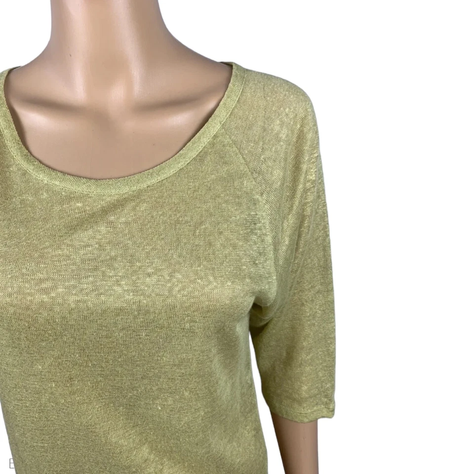 Hi-Line 浅绿色透明针织 3/4 袖大圆领套衫毛衣上衣 M — 第 2/4 张图片