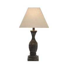Tall Lekythos Table Lamp Grey Washed Brown Wooden Bedside Light  Shade 58cm 40w 