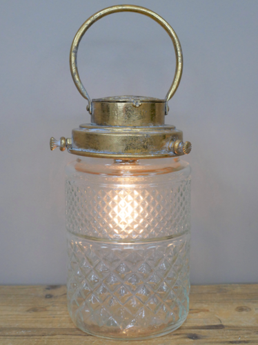 Gold Glass Light Table Lamp Lantern Battery Operated Vintage Style LED - Picture 2 of 6