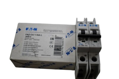 Pack of 2 NEW Eaton Cutler Hammer FAZ-C4/1-NA-L Miniature Circuit Breakers, 4A, 