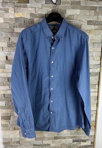Timberland Herren Gr. XL Slim Fit Polka Dot Blau Langarm Hemd