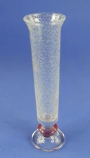 Clear Art Glass Bud Vase Cranberry Flashed Red Bubbles 9 Inch