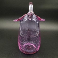 Hand Blown Heavy Glass Light Amethyst  Clear Ruffled Edge Controlled Bubbles