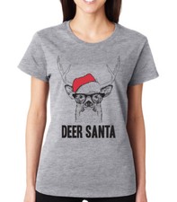 DEER SANTA reindeer with glasses Christmas funny gift Women's crew neck T-Shirt