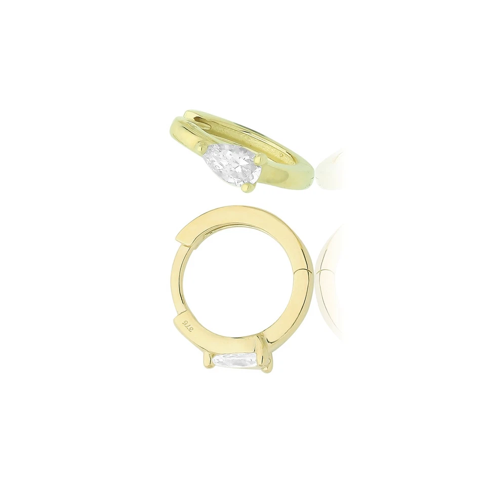 Pendientes de aro de pera de oro amarillo de 9 quilates hechos en Gran Bretaña 375 sello nuevos en caja Foto 2 de 3