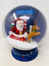 RARE 2005 Gemmy Santa  Reindeer Sleigh Tabletop Waterless Snow Globe 13"