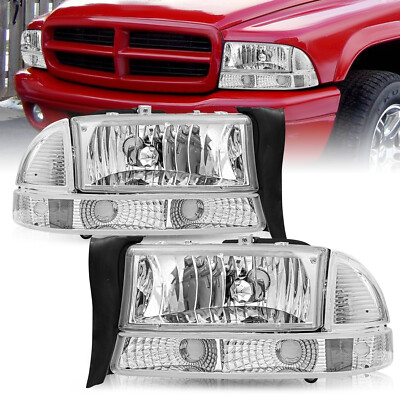 FOR 1997-2004 DODGE DAKOTA 1998 DURANGO HEADLIGHTS CHROME HOUSING CLEAR CORNER