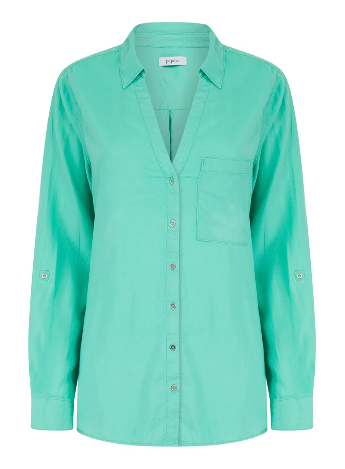 Papaya Ladies Linen V Neck Shirt Blouse Green Orange White 8 10 12 14 16 18 20 - Image 3 of 4