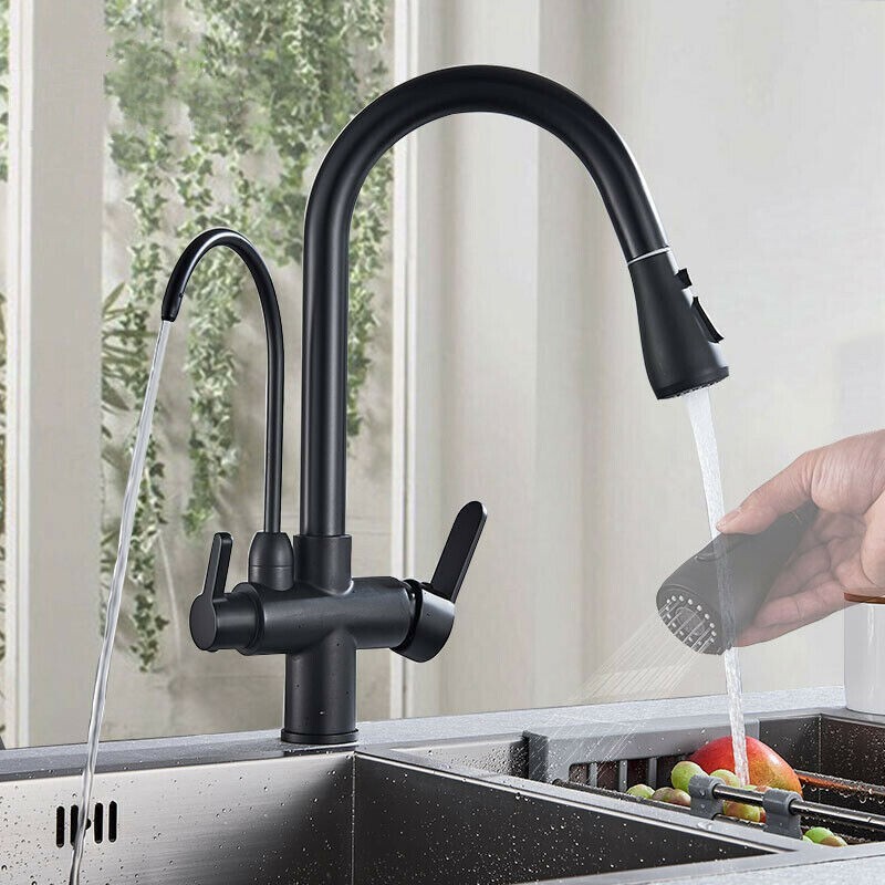 Kitchen Sink Faucet Pull Down Sprayer 2 Handle Tap