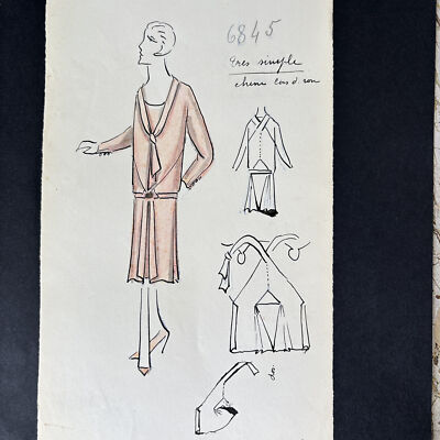 1 LUCIEN LELONG Antique French Paris Fashion House of illustration drawings ske