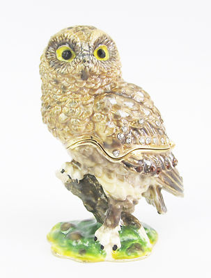 Boobook Owl Jewelled Trinket Box or Figurine
