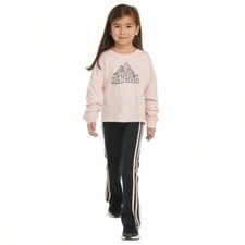 adidas Long-Sleeve T-Shirt  Flare Pants Set Little Girls' 6 Pink/Black Pullover
