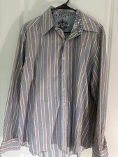 Robert Graham Long Sleeve Button Down Geographic Stripes Dress Shirt/ Large