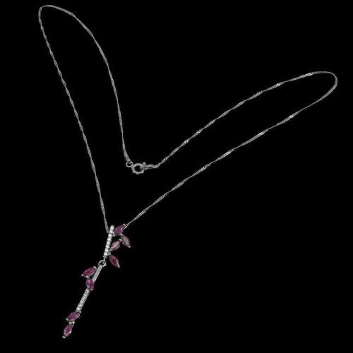 Silver Pendant Pink Ruby Genuine Natural Gems With Chain Solid Sterling - Picture 5 of 24