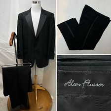 Alan Flusser Men's 44L Blazer 40x30 Pants Black Tuxedo Single Button Satin Suit