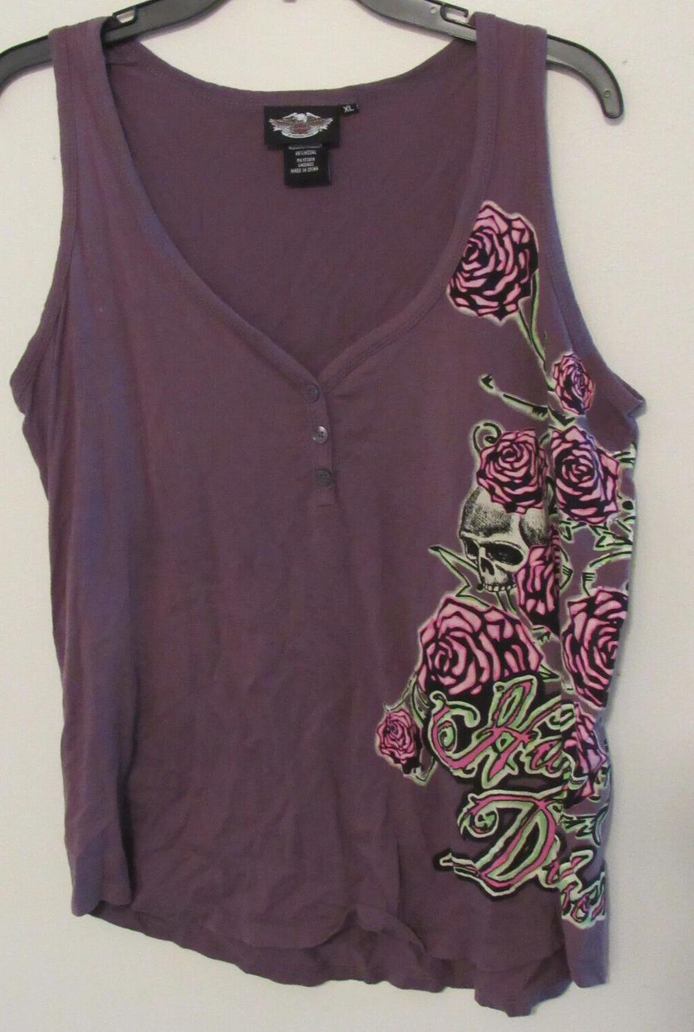 harley-davidson skull and roses design tank-top