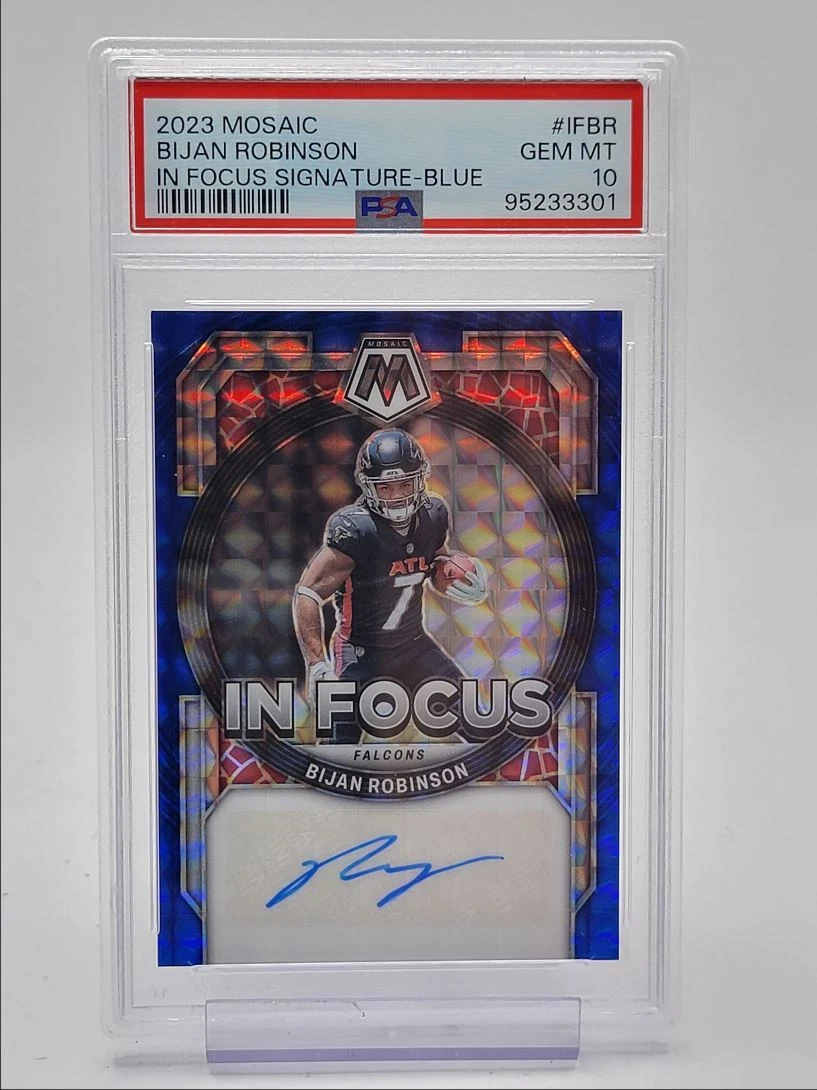 Bijan Robinson Panini Mosaic in Focus Signature #IFBR Blue